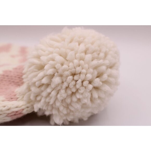 Pink and White Knit Pom Beanie Hat Made In Italy 95% Acrylic 5% Wool Warm & Soft - Picture 3 of 8